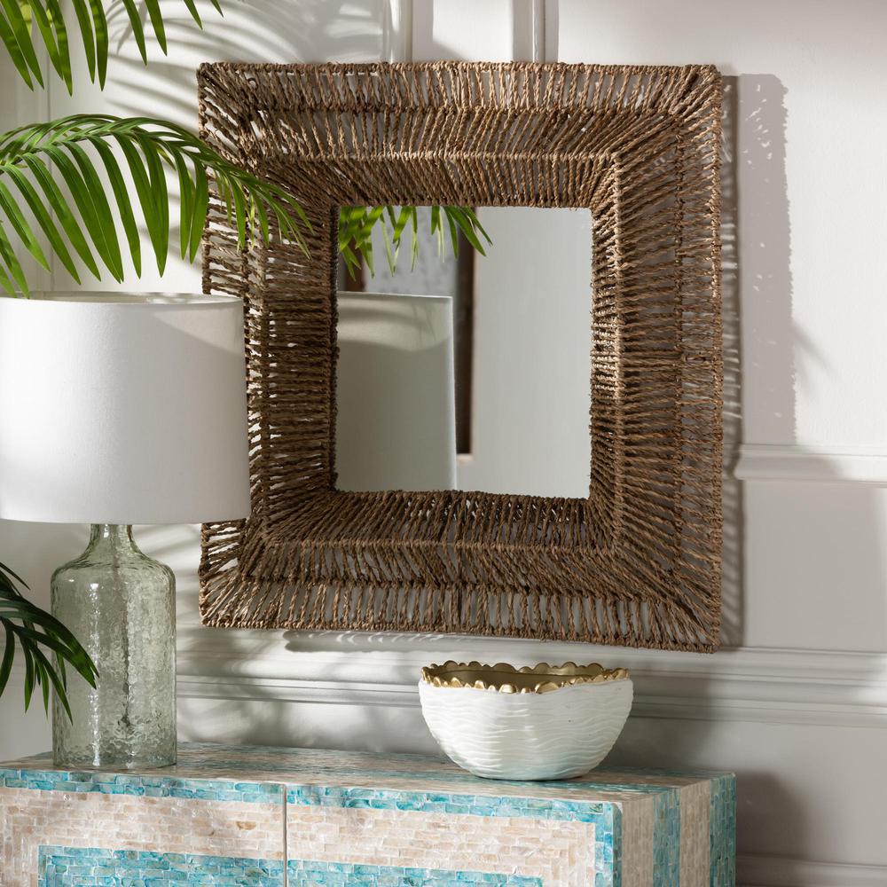 Bohemian Metal and Natural Brown Seagrass Accent Wall Mirror. Picture 7