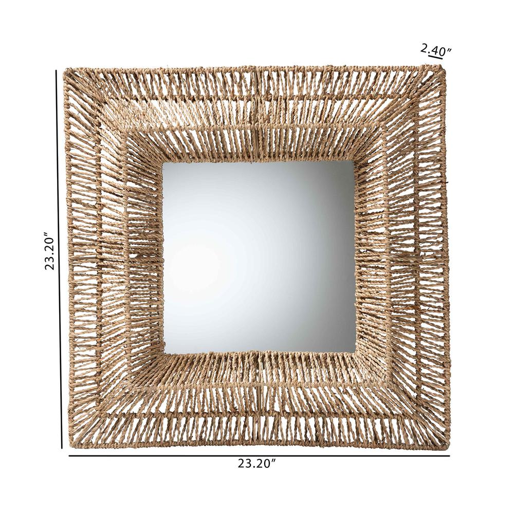 Bohemian Metal and Natural Brown Seagrass Accent Wall Mirror. Picture 8