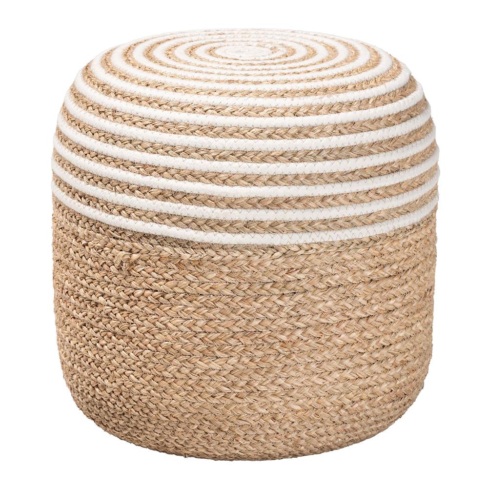 Bohemian Natural Brown Seagrass and Woven Rope Ottoman Footstool. Picture 8