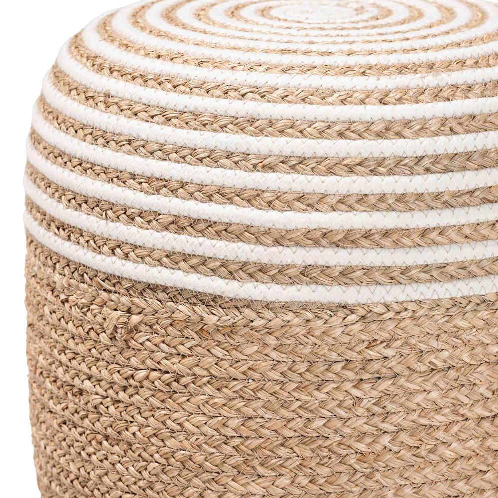 Bohemian Natural Brown Seagrass and Woven Rope Ottoman Footstool. Picture 9