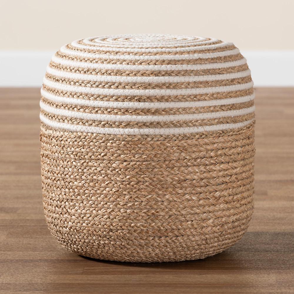 Bohemian Natural Brown Seagrass and Woven Rope Ottoman Footstool. Picture 13