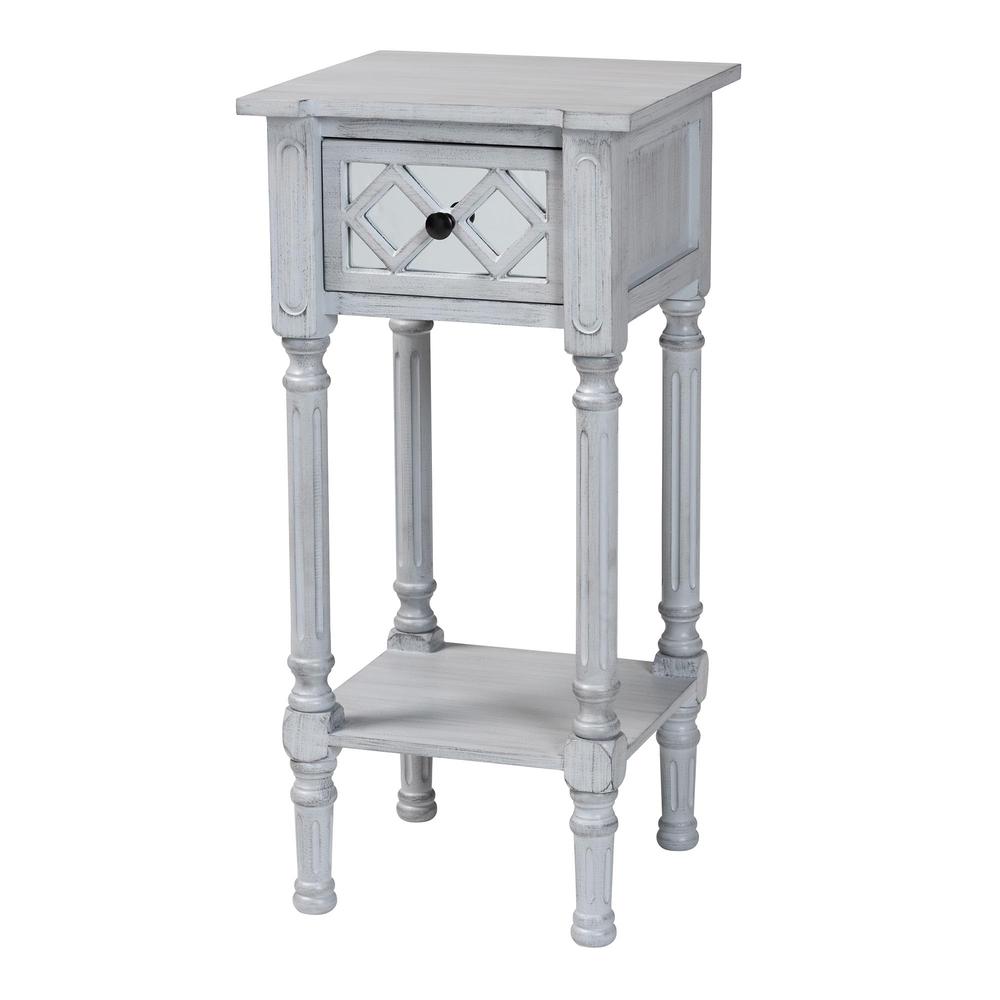 Gellert Classic and Traditional Grey Finished Wood 1-Drawer End Table. Picture 11