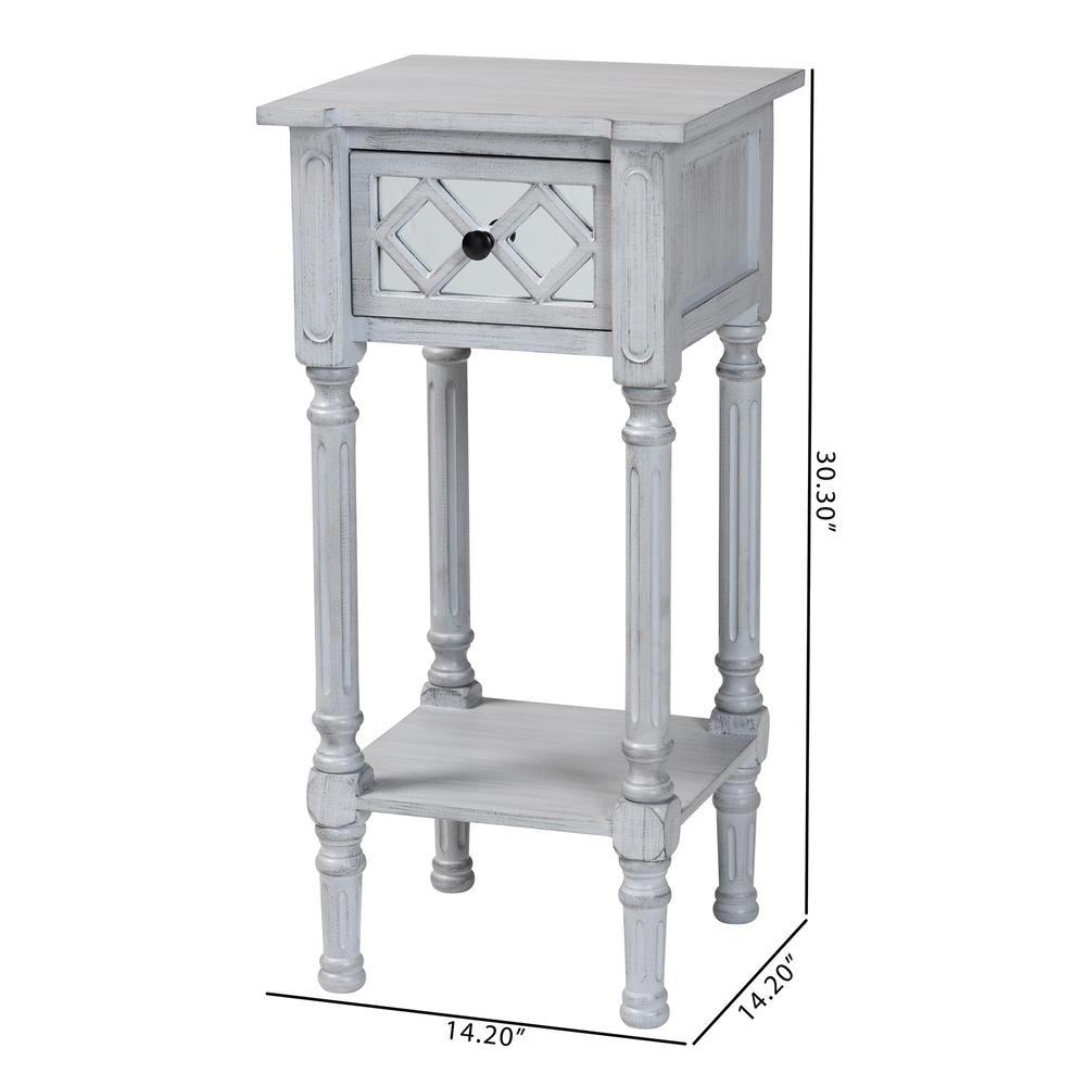 Gellert Classic and Traditional Grey Finished Wood 1-Drawer End Table. Picture 20