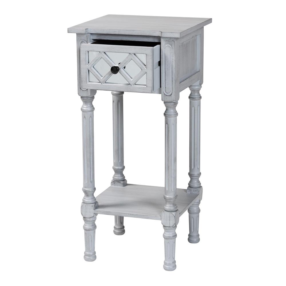Gellert Classic and Traditional Grey Finished Wood 1-Drawer End Table. Picture 12