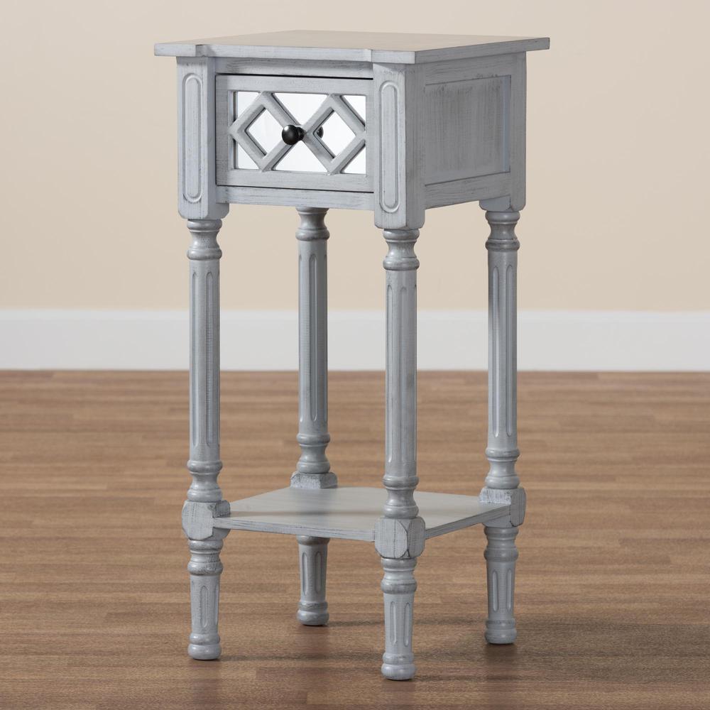 Gellert Classic and Traditional Grey Finished Wood 1-Drawer End Table. Picture 19