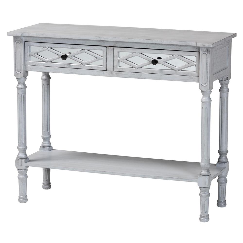 Gellert Classic and Traditional Grey Finished Wood 2-Drawer Console Table. Picture 11