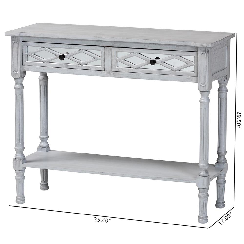 Gellert Classic and Traditional Grey Finished Wood 2-Drawer Console Table. Picture 20
