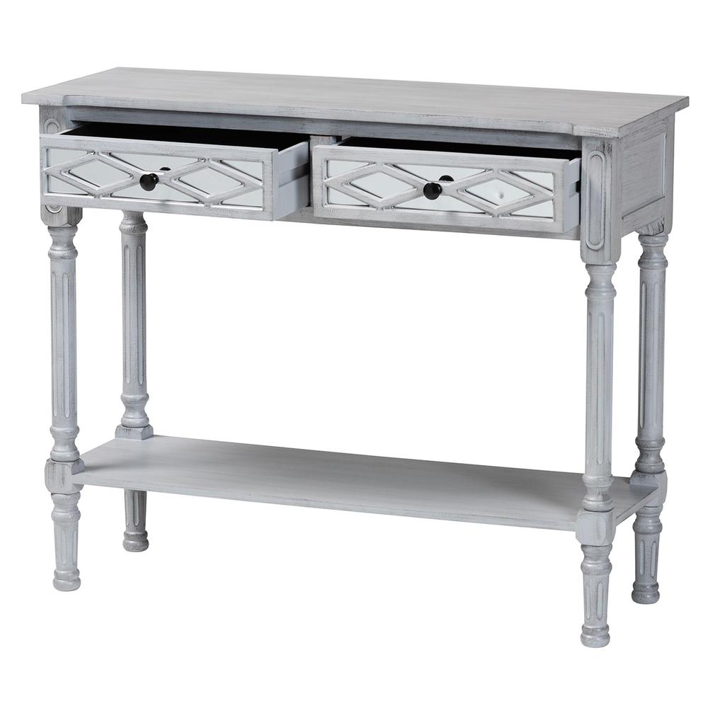 Gellert Classic and Traditional Grey Finished Wood 2-Drawer Console Table. Picture 12