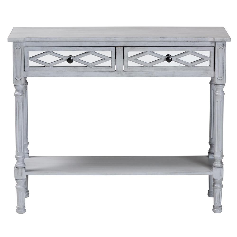 Gellert Classic and Traditional Grey Finished Wood 2-Drawer Console Table. Picture 13