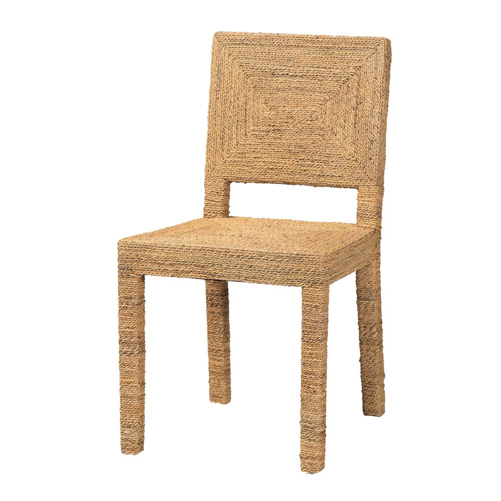 Anfield Modern Bohemian Natural Seagrass and Mahogany Wood Dining Chair. Picture 11