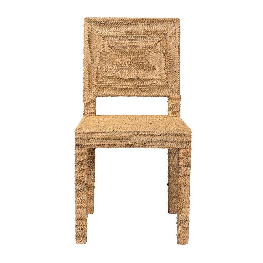 Anfield Modern Bohemian Natural Seagrass and Mahogany Wood Dining Chair. Picture 12