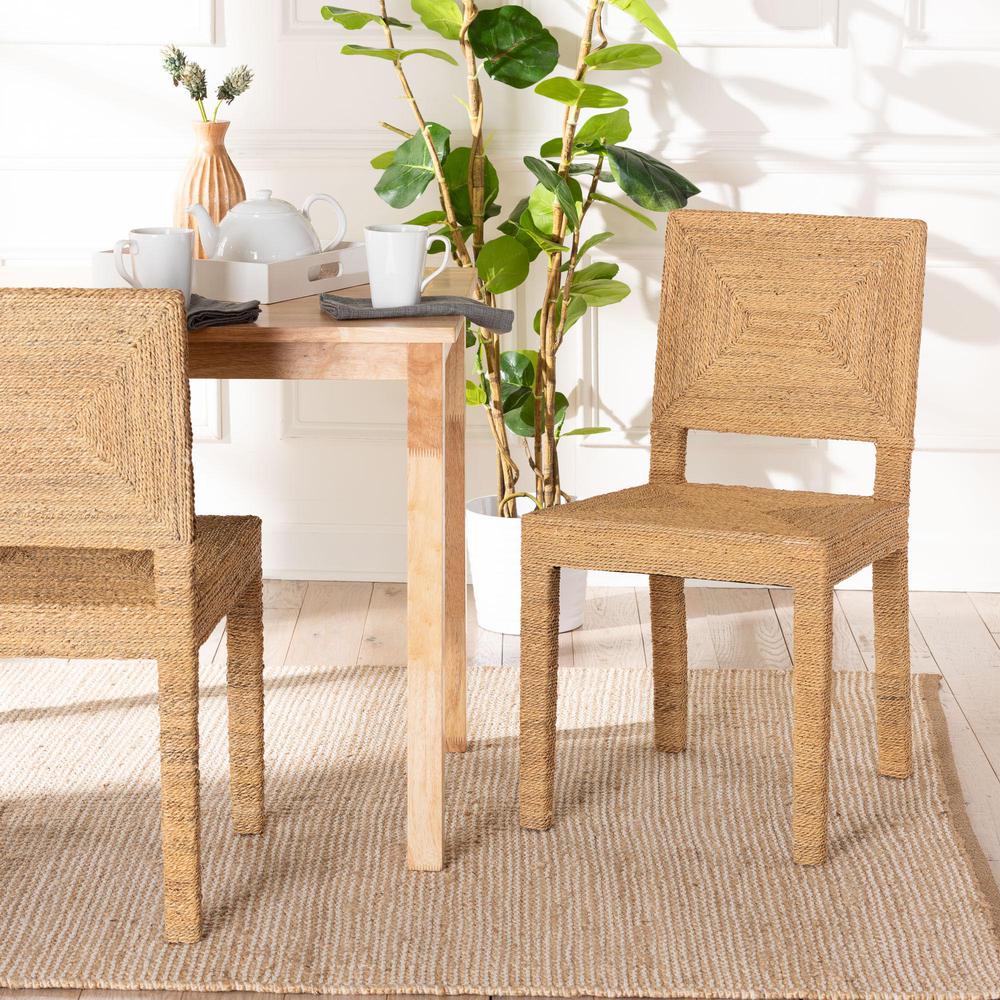 Anfield Modern Bohemian Natural Seagrass and Mahogany Wood Dining Chair. Picture 18