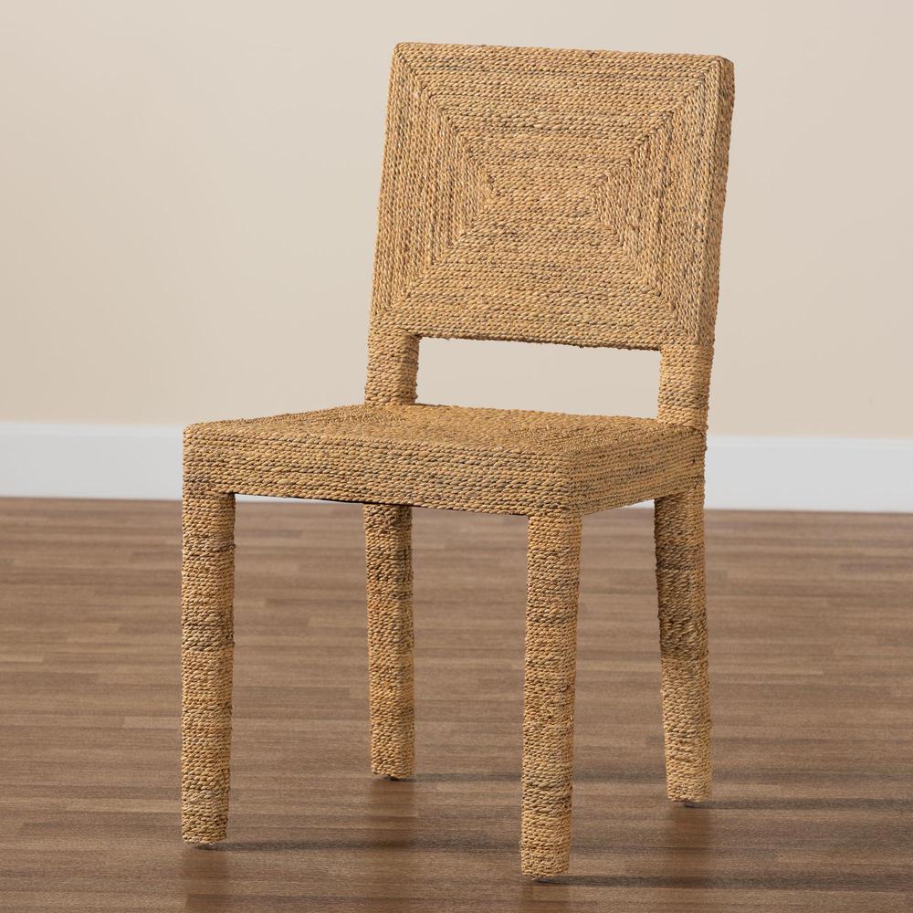 Anfield Modern Bohemian Natural Seagrass and Mahogany Wood Dining Chair. Picture 19