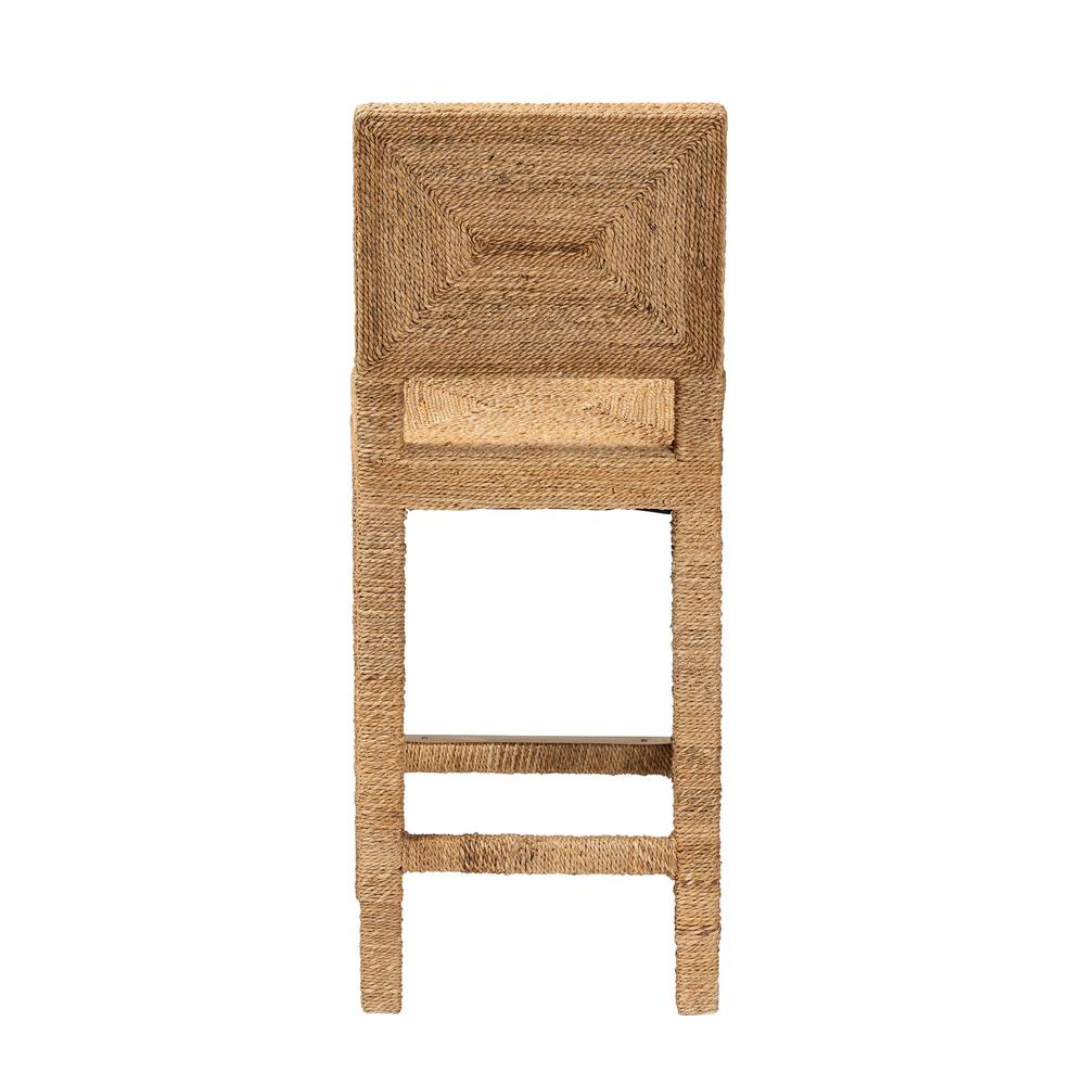 Anfield Modern Bohemian Natural Seagrass and Mahogany Wood Counter Stool. Picture 14