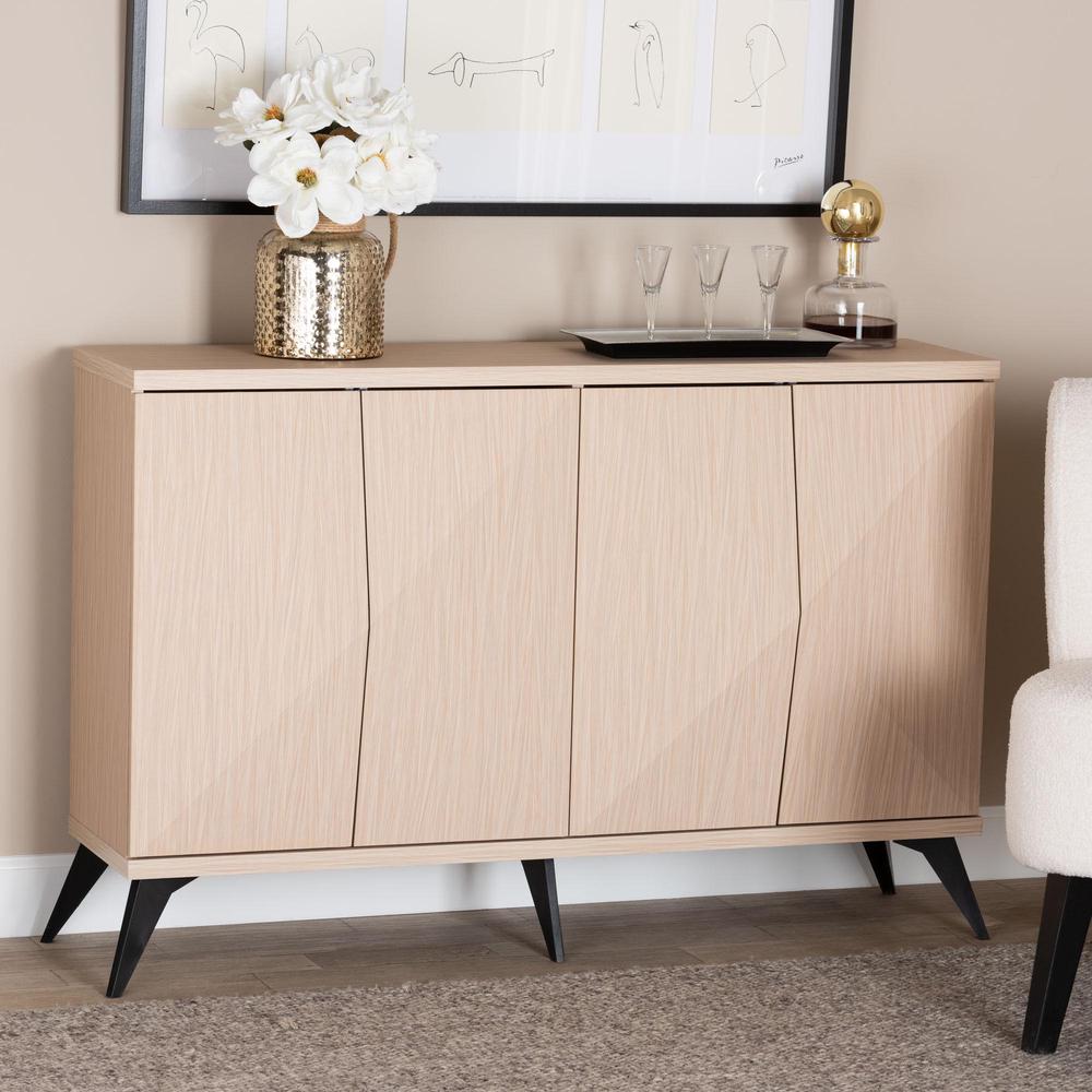 Modern Two-Tone Light Brown and Black Wood 4-Door Sideboard Buffet. Picture 16