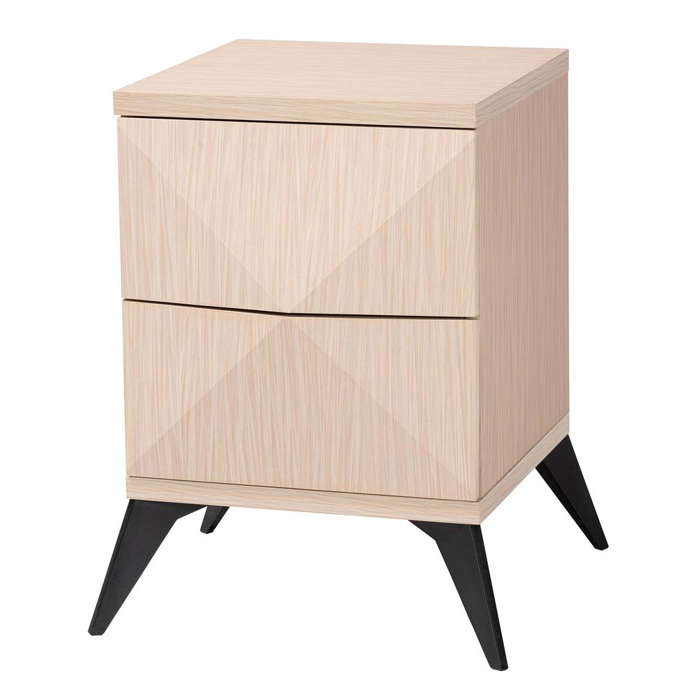 Modern Two-Tone Light Brown and Black Wood 2-Drawer Nightstand. Picture 10