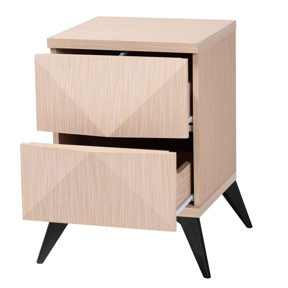Modern Two-Tone Light Brown and Black Wood 2-Drawer Nightstand. Picture 11