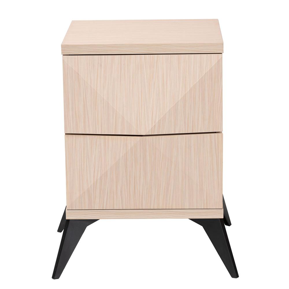 Modern Two-Tone Light Brown and Black Wood 2-Drawer Nightstand. Picture 12