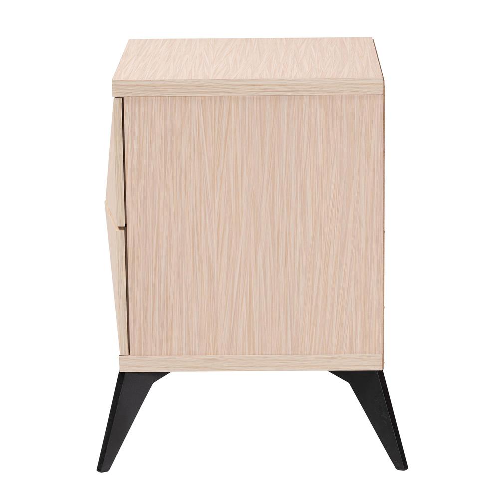 Modern Two-Tone Light Brown and Black Wood 2-Drawer Nightstand. Picture 13
