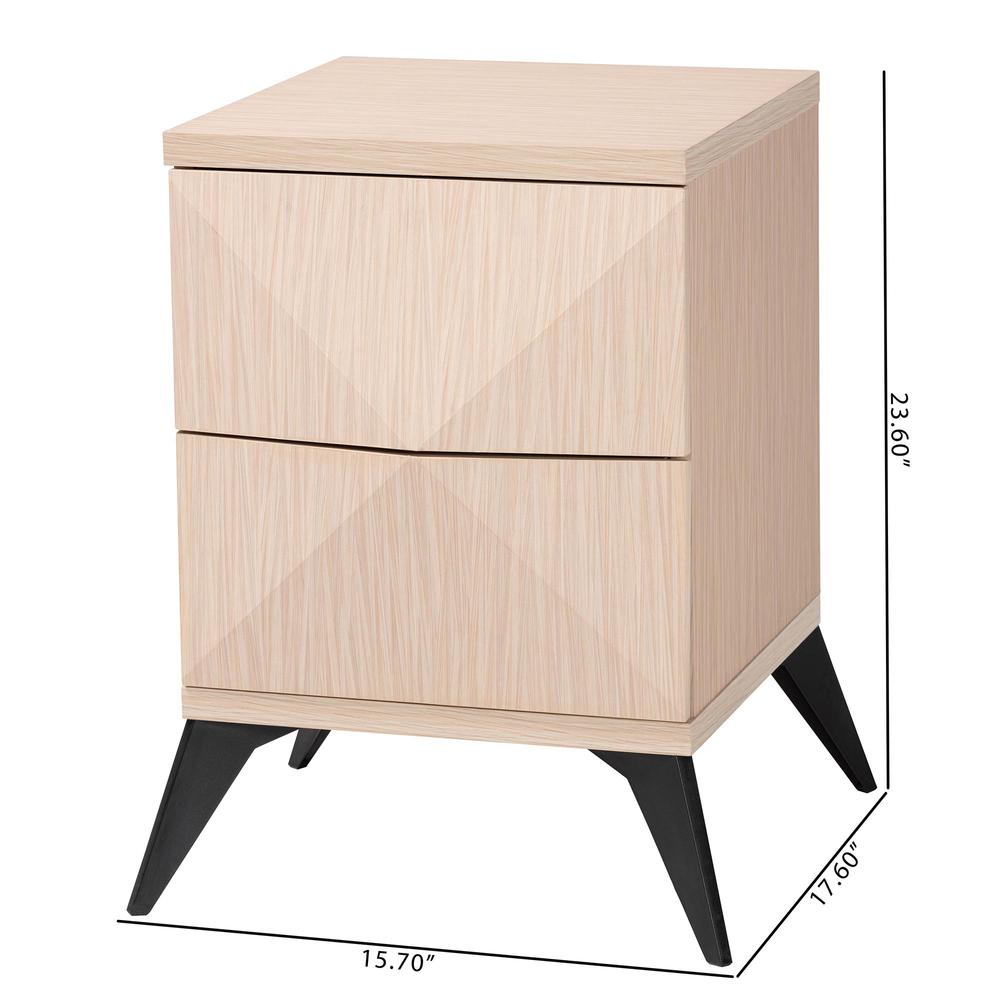Modern Two-Tone Light Brown and Black Wood 2-Drawer Nightstand. Picture 18