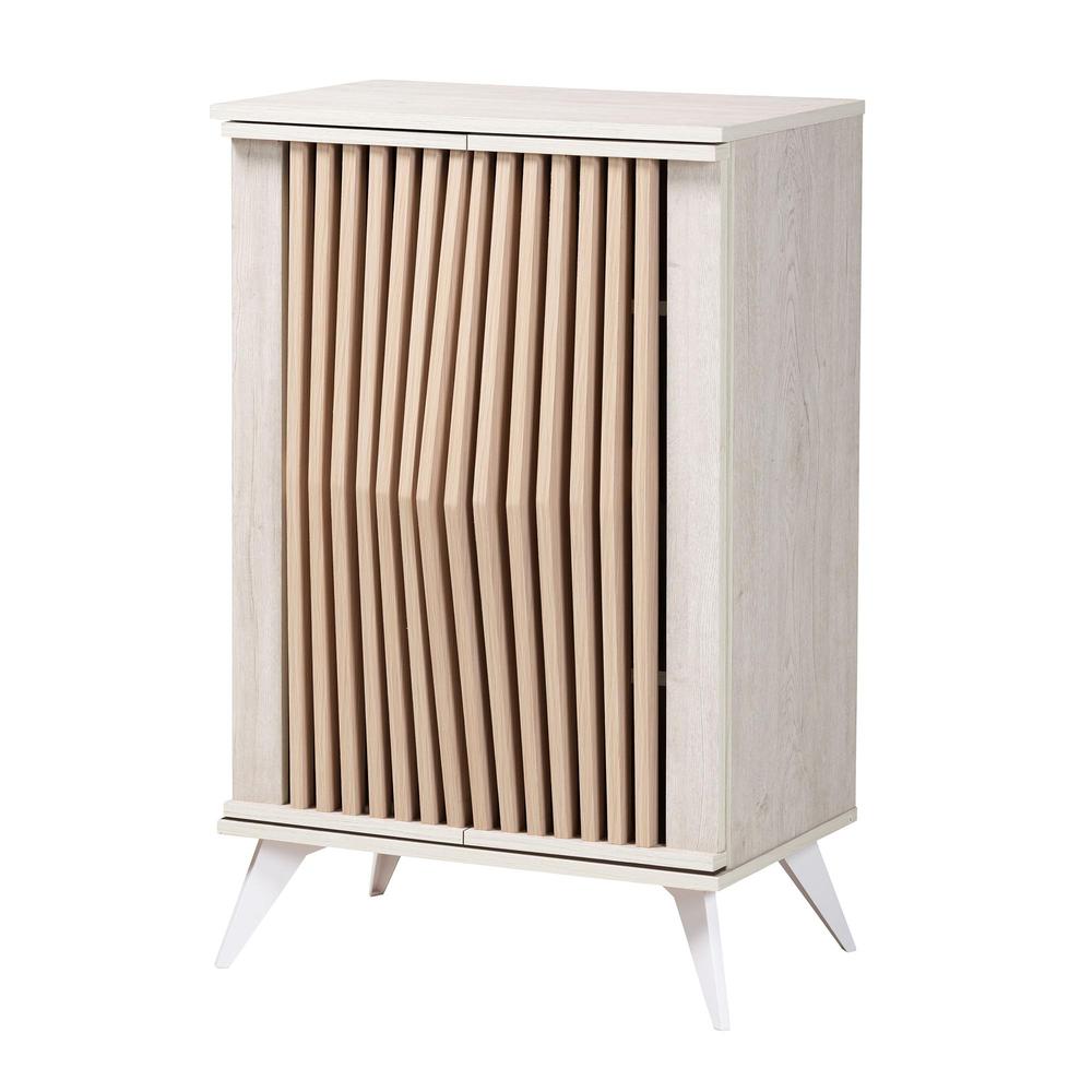 Modern Transitional Light Grey and Brown Wood 2-Door Storage Cabinet. Picture 11