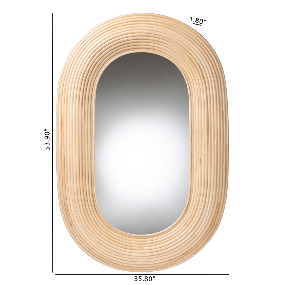 Drucilla Modern Bohemian Natural Brown Rattan Oval Accent Wall Mirror. Picture 10