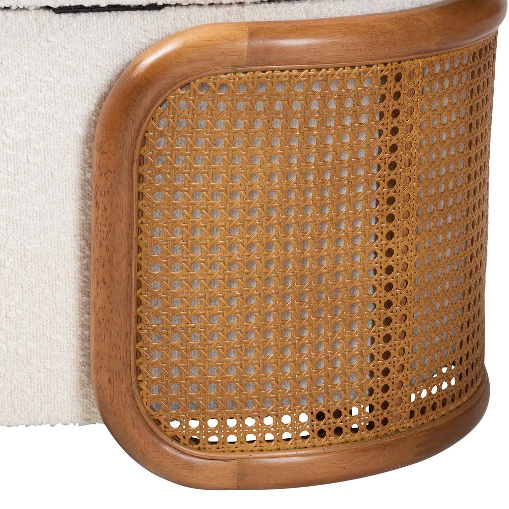 Baxton Studio Basira Japandi Cream Boucle Fabric Storage Bench with Woven Rattan. Picture 17