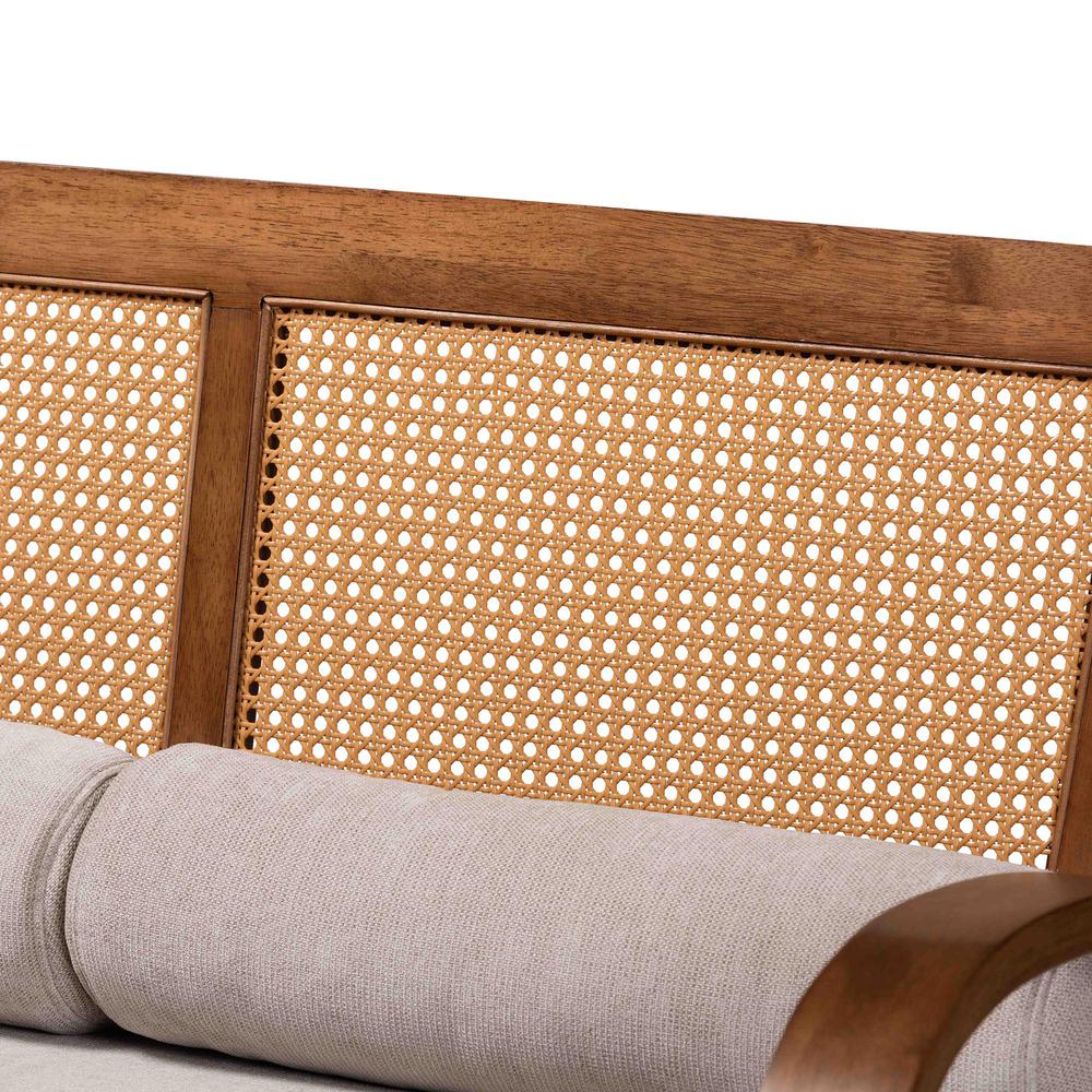 Sage Modern Japandi Light Grey Fabric and Walnut Brown Finished Wood Sofa. Picture 15