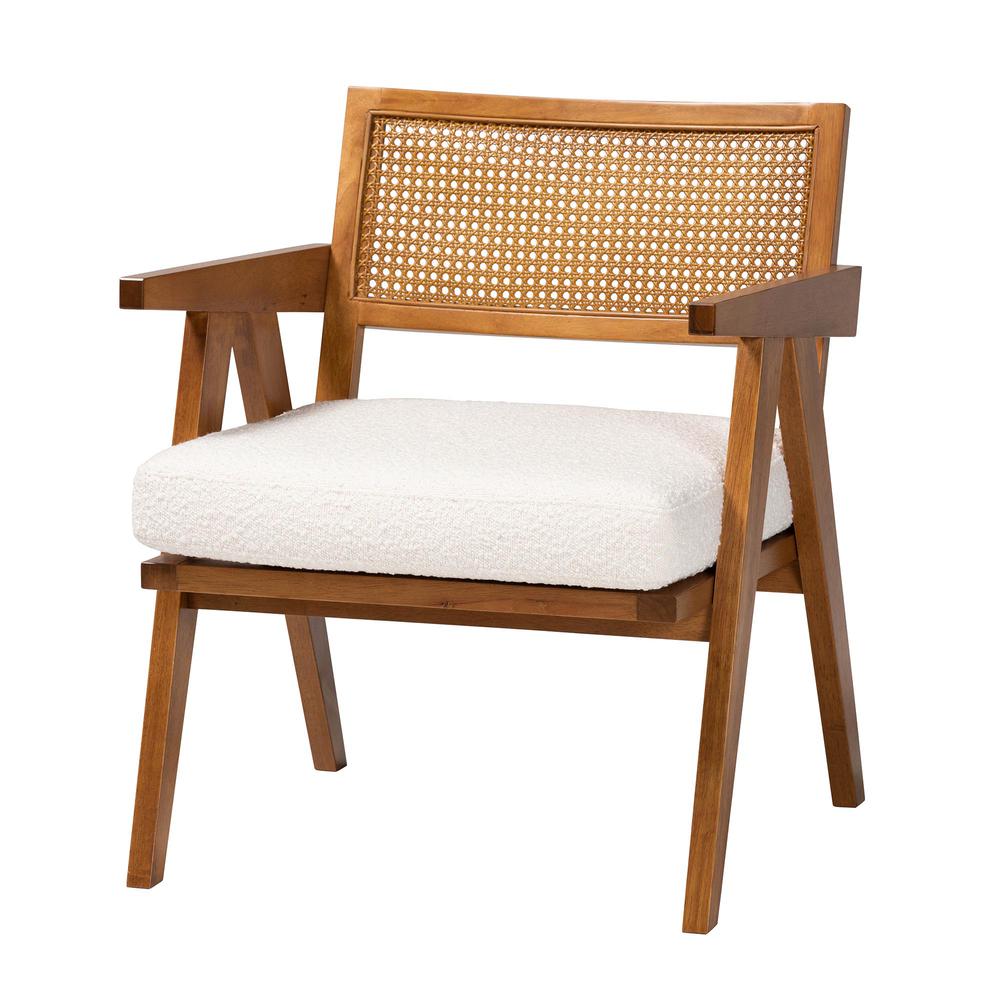 Jetsam Japandi Cream Boucle Fabric and Walnut Brown Finished Wood Arm Chair. Picture 11