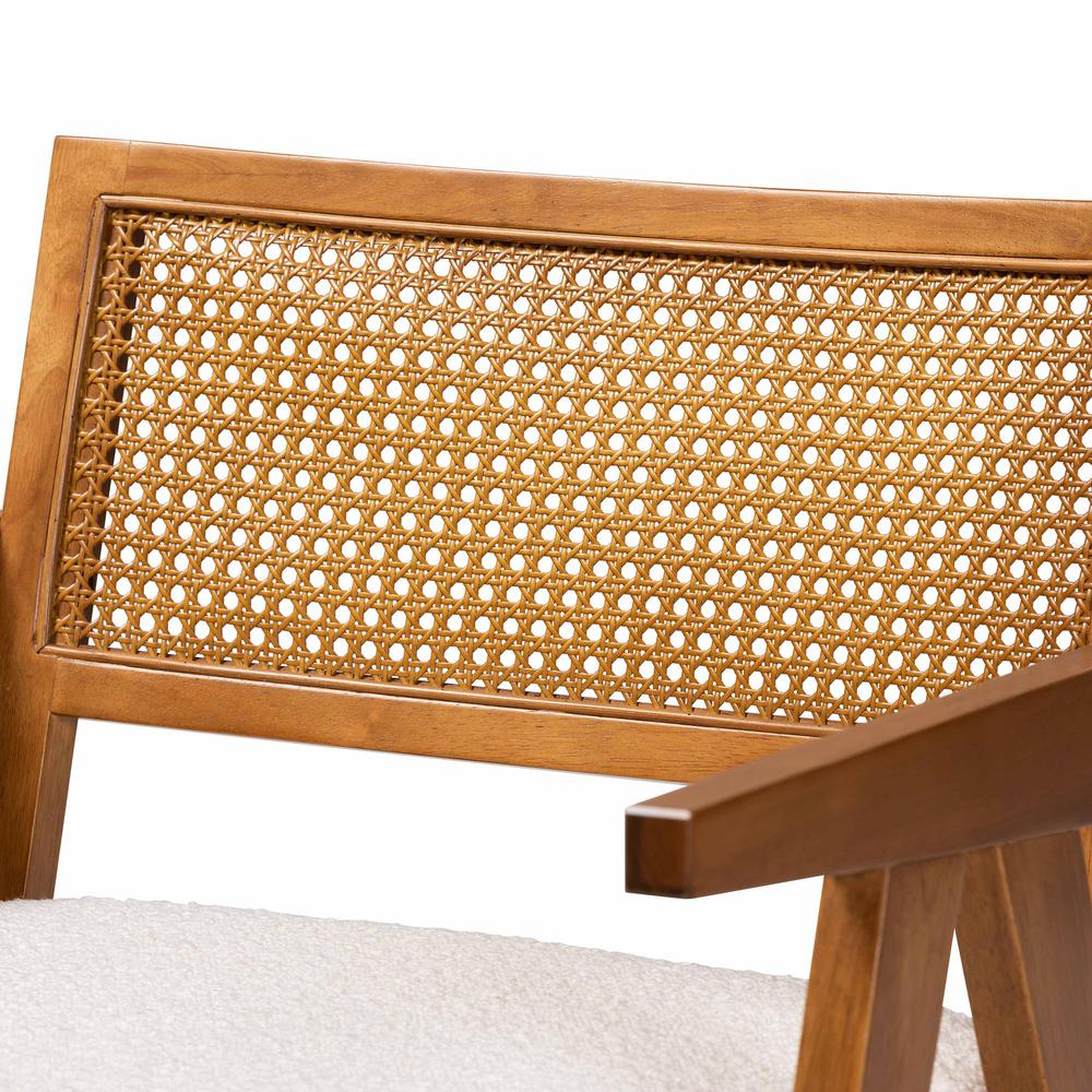 Jetsam Japandi Cream Boucle Fabric and Walnut Brown Finished Wood Arm Chair. Picture 15
