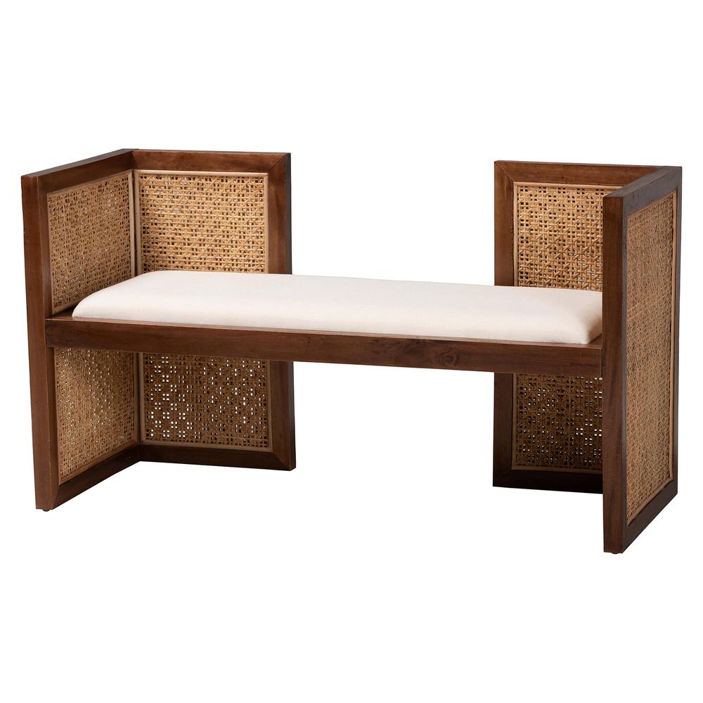 Lovina Bohemian Light Honey Rattan and Acacia Wood Accent Bench. Picture 11