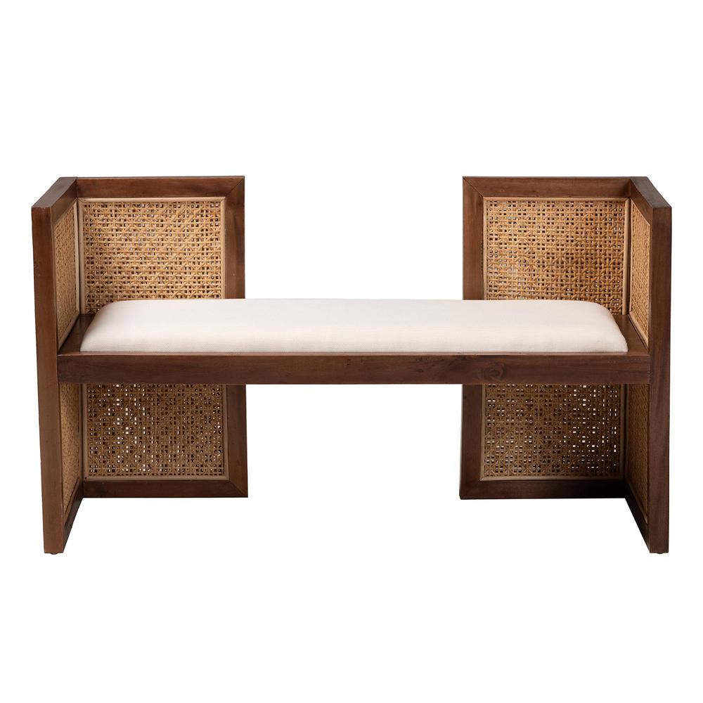 Lovina Bohemian Light Honey Rattan and Acacia Wood Accent Bench. Picture 12