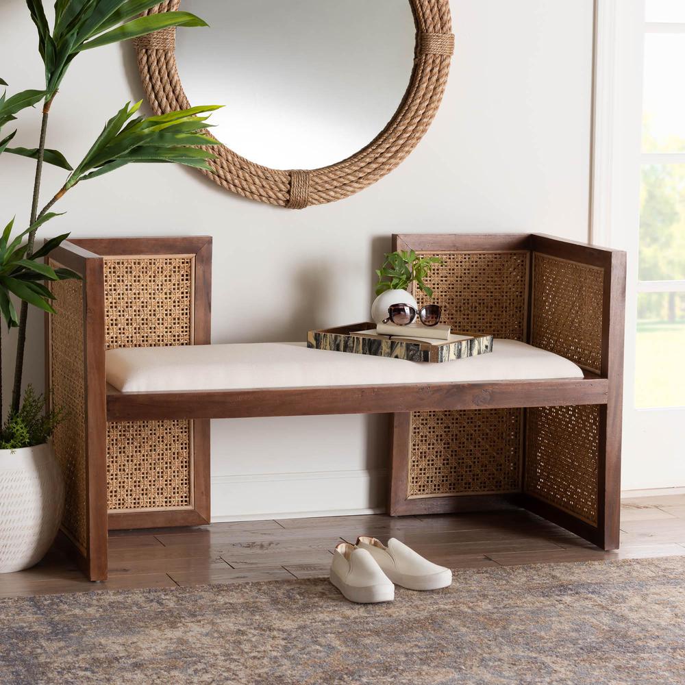 Lovina Bohemian Light Honey Rattan and Acacia Wood Accent Bench. Picture 18
