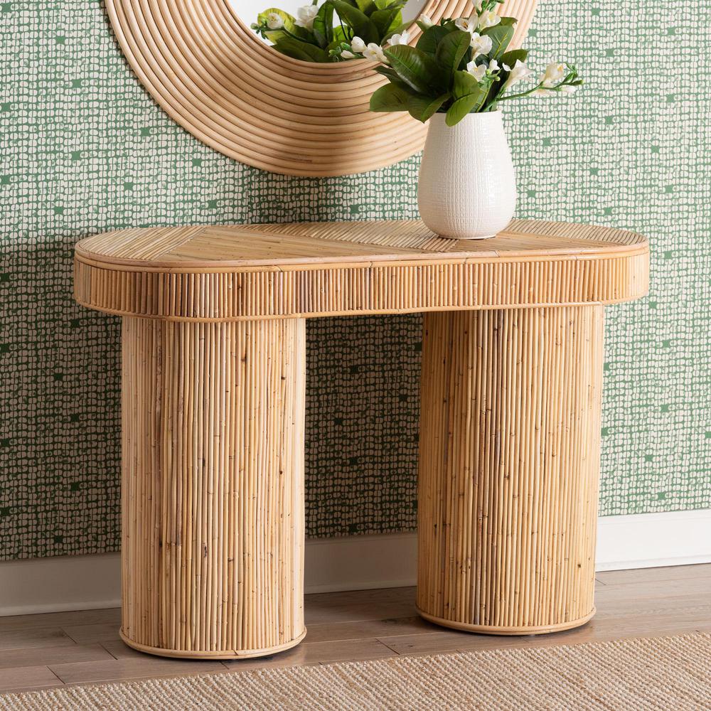 Iryna Modern Bohemian Natural Rattan Console Table. Picture 16