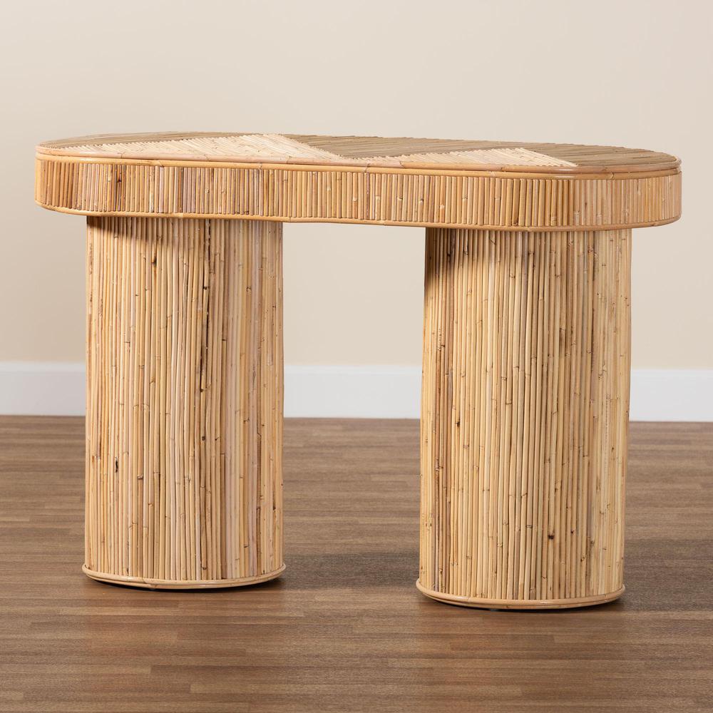 Iryna Modern Bohemian Natural Rattan Console Table. Picture 17