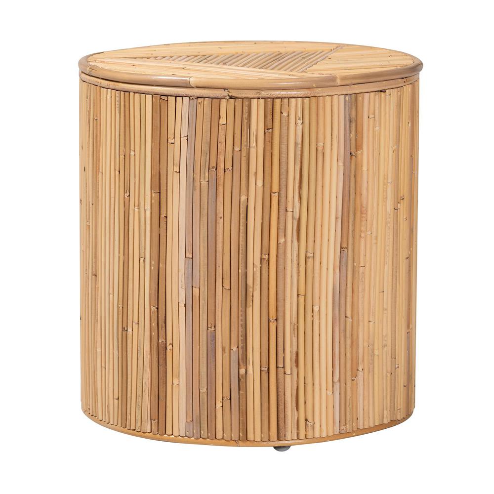 Milagra Modern Bohemian Natural Rattan End Table. Picture 9