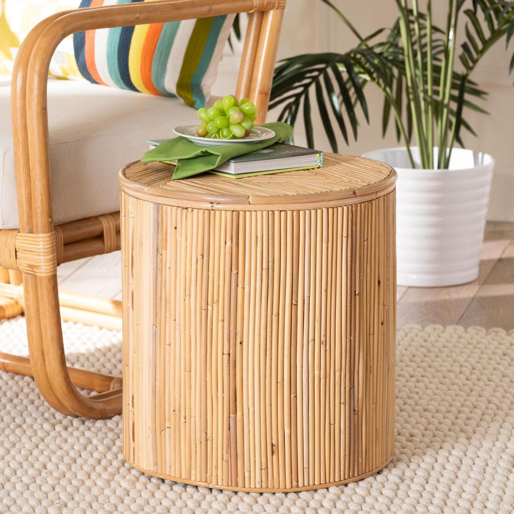 Milagra Modern Bohemian Natural Rattan End Table. Picture 14