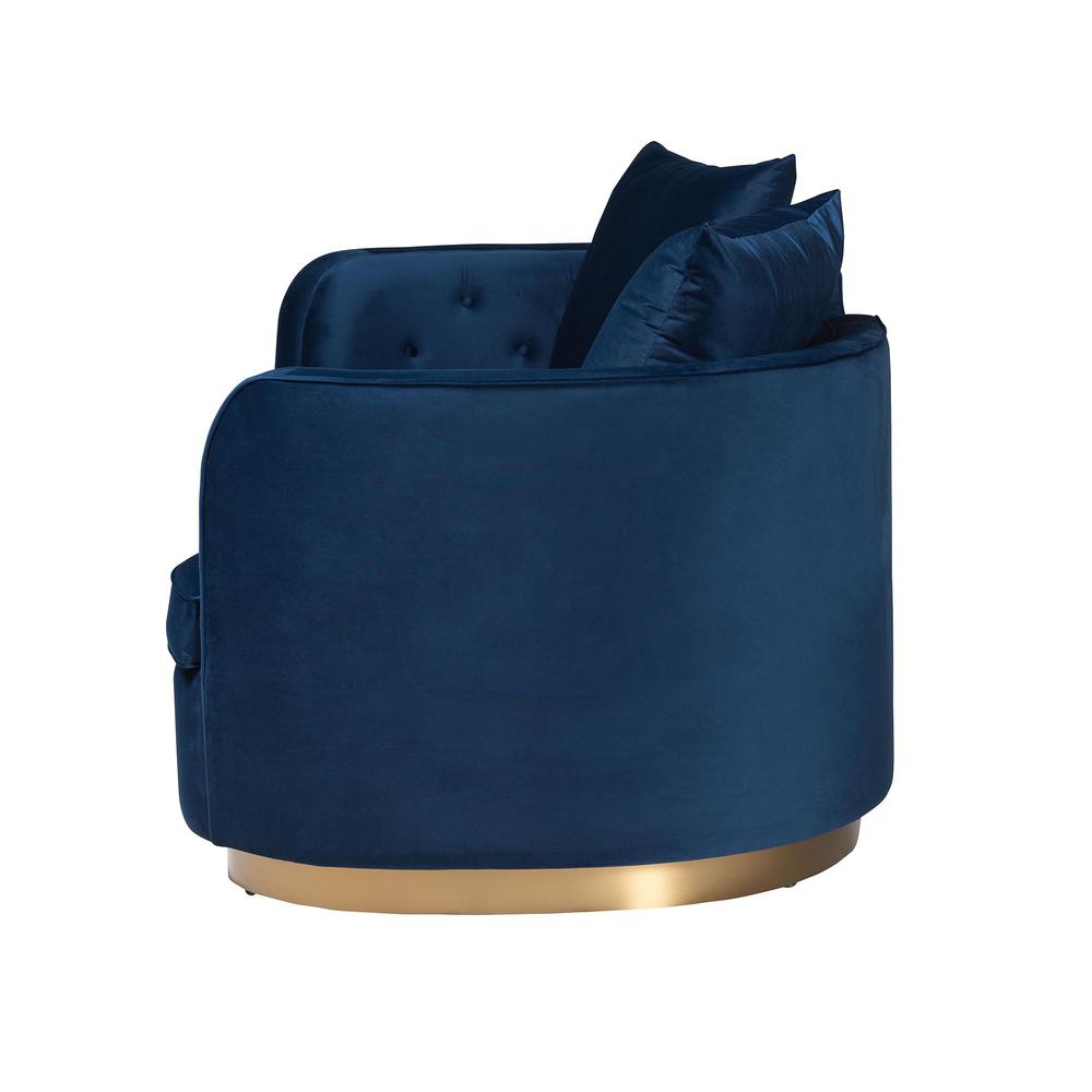 Deserae Glam and Luxe Navy Blue Velvet and Brushed Gold Metal Sofa. Picture 13