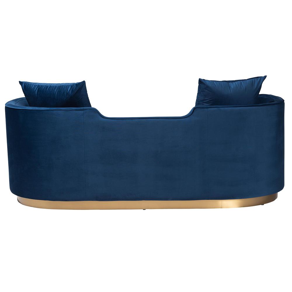 Deserae Glam and Luxe Navy Blue Velvet and Brushed Gold Metal Sofa. Picture 14