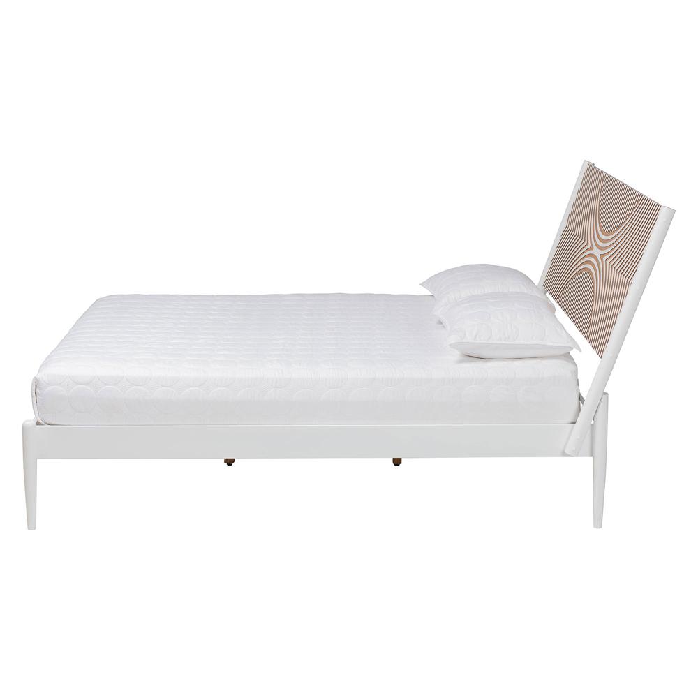 Louetta Coastal White Queen Size Platform Bed with Carved Contrasting Headboard. Picture 12