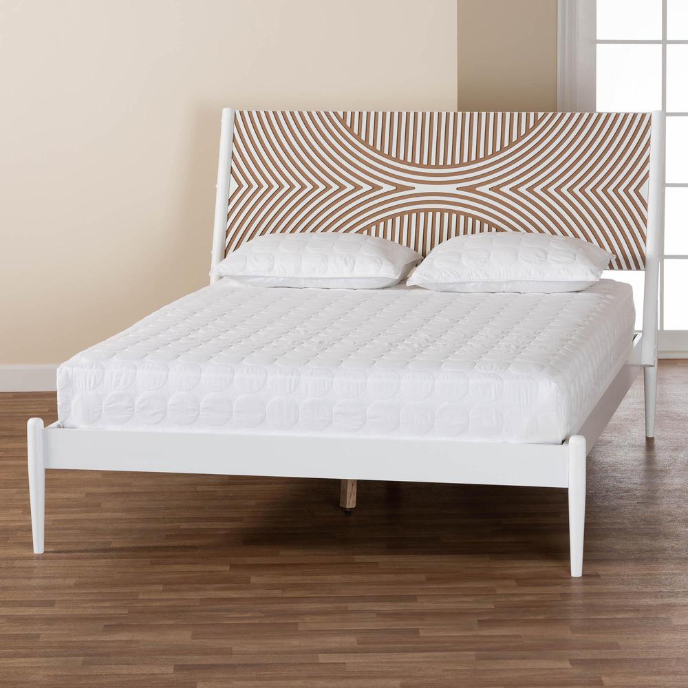 Louetta Coastal White Queen Size Platform Bed with Carved Contrasting Headboard. Picture 18