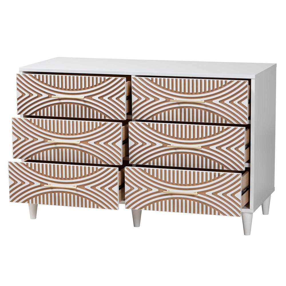 Louetta Coastal White Carved Contrasting 6-Drawer Dresser. Picture 12