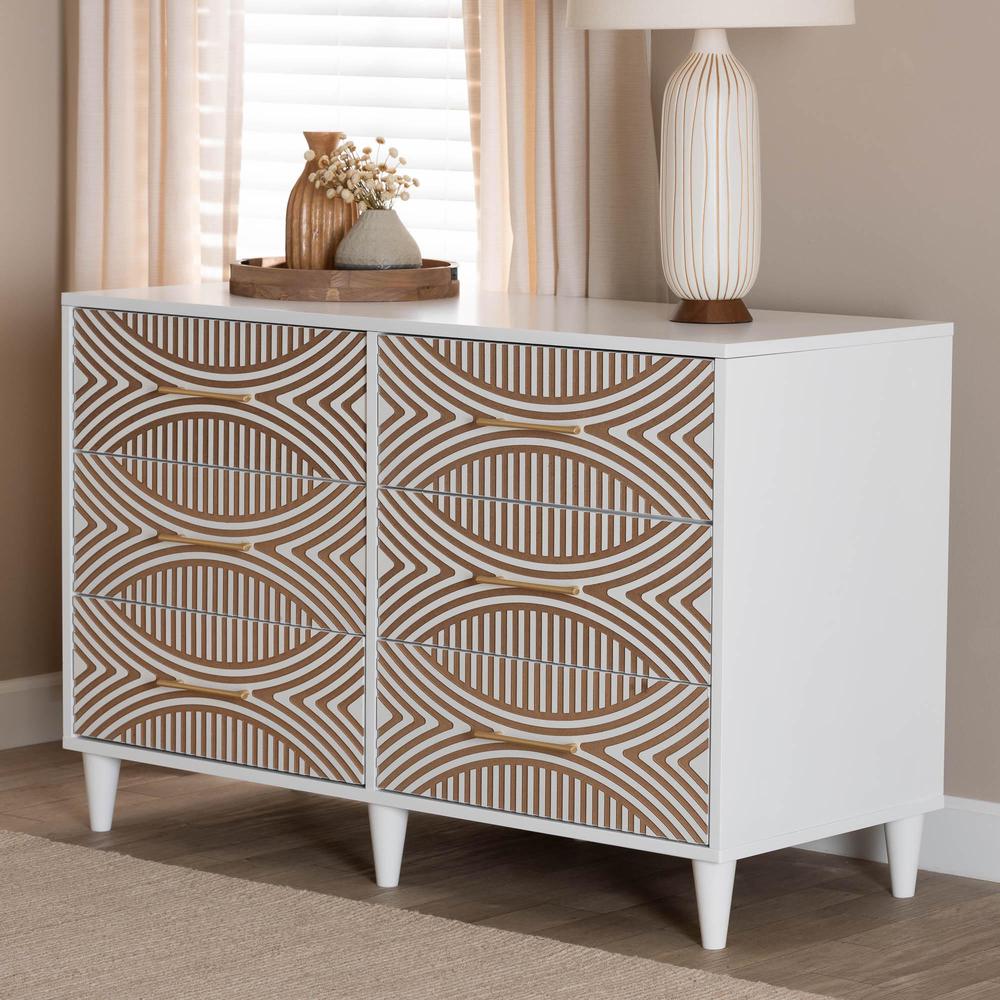 Louetta Coastal White Carved Contrasting 6-Drawer Dresser. Picture 18