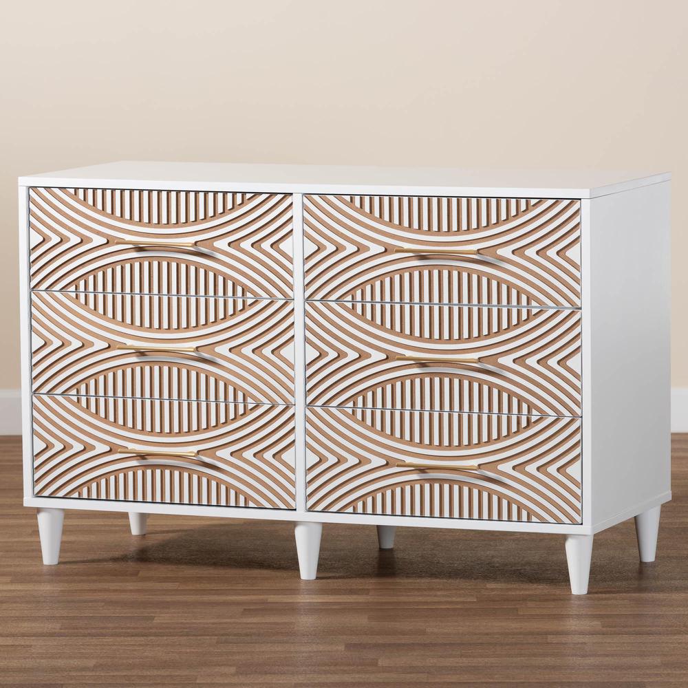 Louetta Coastal White Carved Contrasting 6-Drawer Dresser. Picture 19