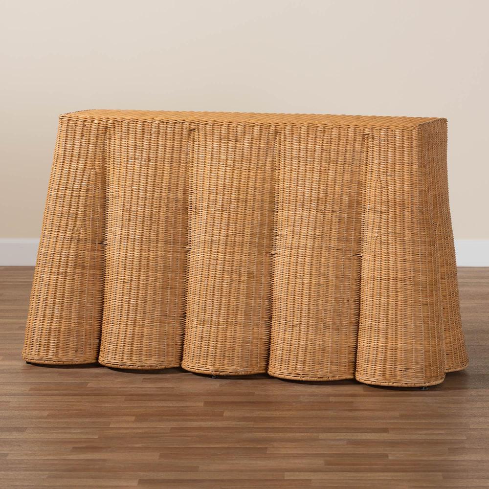 Palm Bohemian Honey Scallop Rattan Console Table. Picture 17