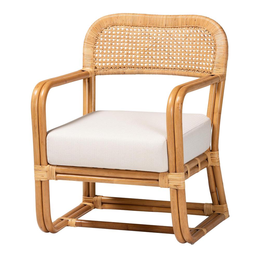 Ailith Modern Bohemian Light Honey Rattan Arm Chair. Picture 11