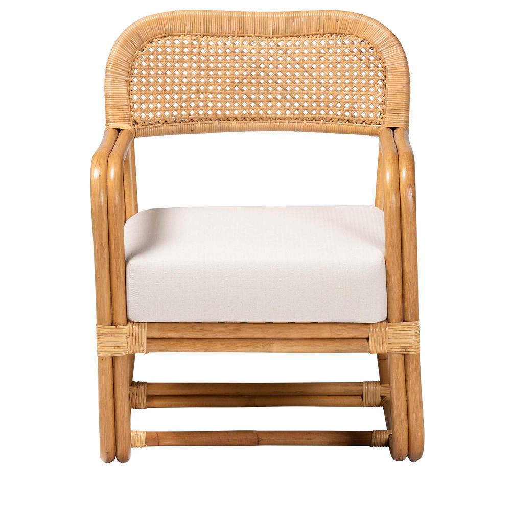 Ailith Modern Bohemian Light Honey Rattan Arm Chair. Picture 12