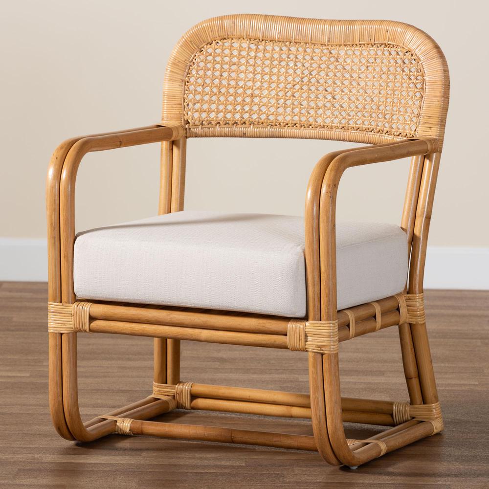 Ailith Modern Bohemian Light Honey Rattan Arm Chair. Picture 19