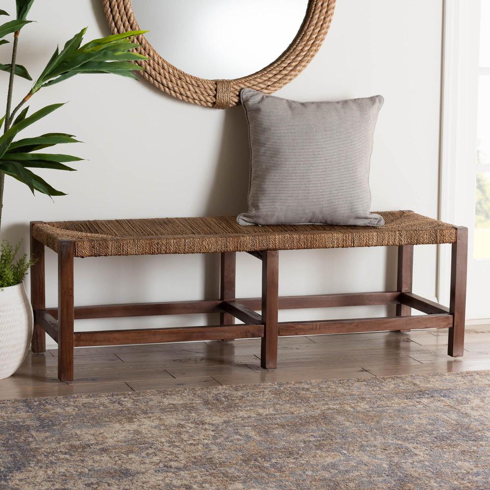 Liza Bohemian Natural Seagrass and Wood Accent Bench. Picture 14