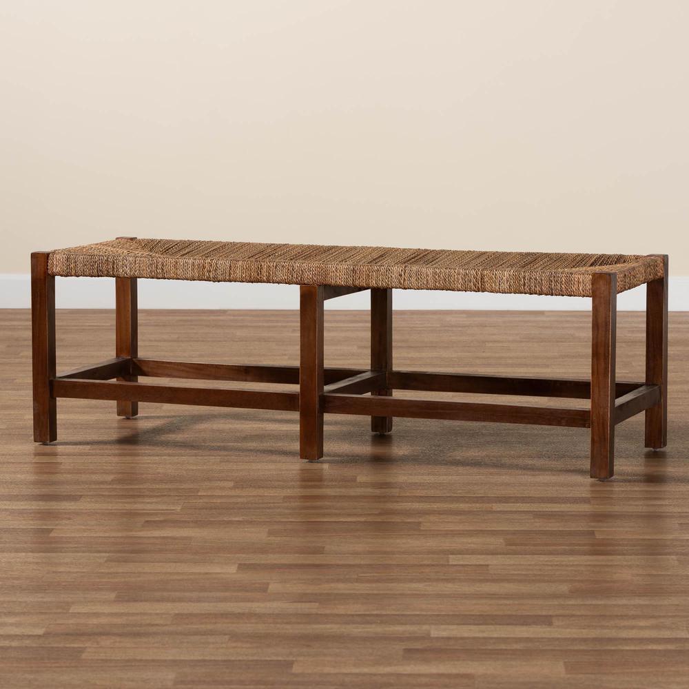 Liza Bohemian Natural Seagrass and Wood Accent Bench. Picture 15